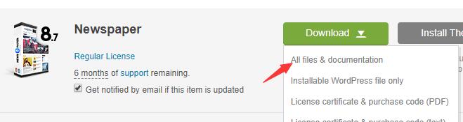 Themeforest后台下载Newspaper插件的安装包文件