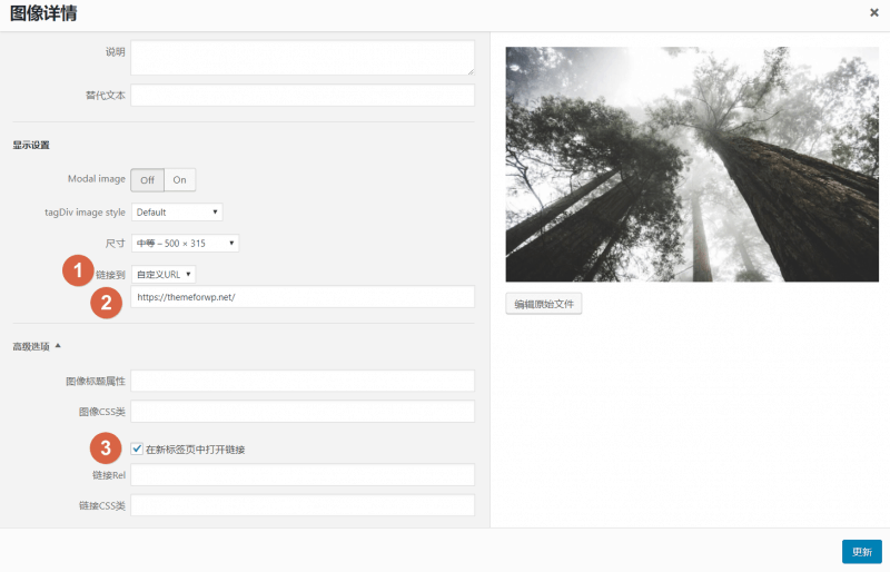 设置wordpress图像链接在新标签打开