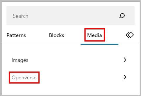 WordPress 6.2 BETA 块插入器中的 Openverse 选项
