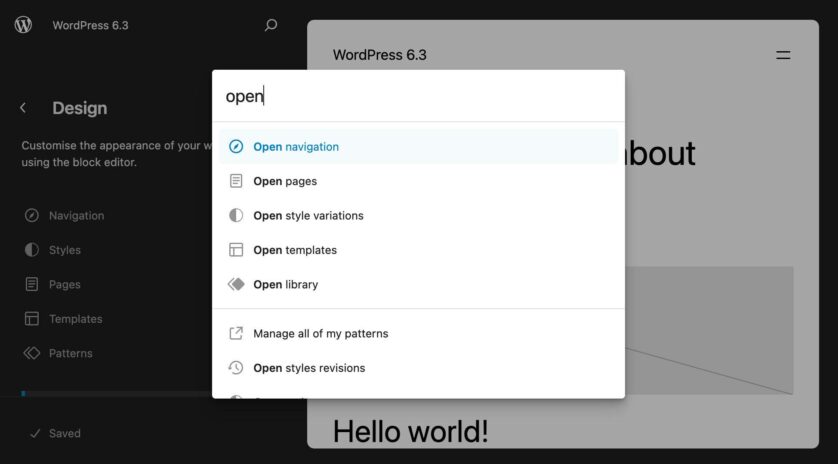 在 WordPress 6.3 中搜索 open