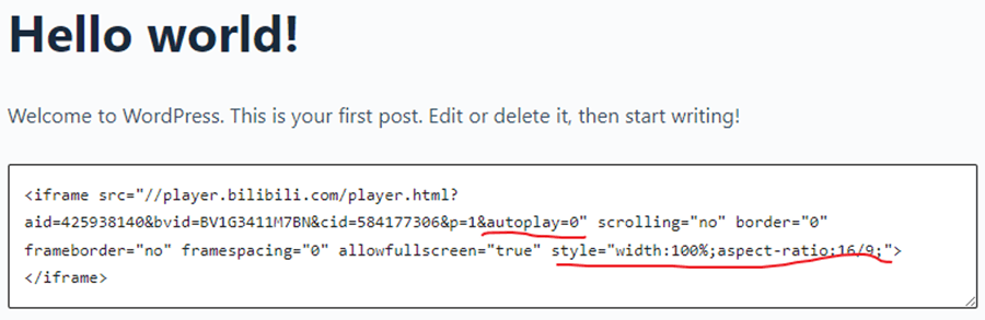WordPress网站添加嵌入B站视频，自适应屏幕大小，取消自动播放，1段代码搞定！05