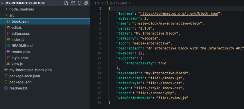 Visual Studio Code 中的交互式块项目