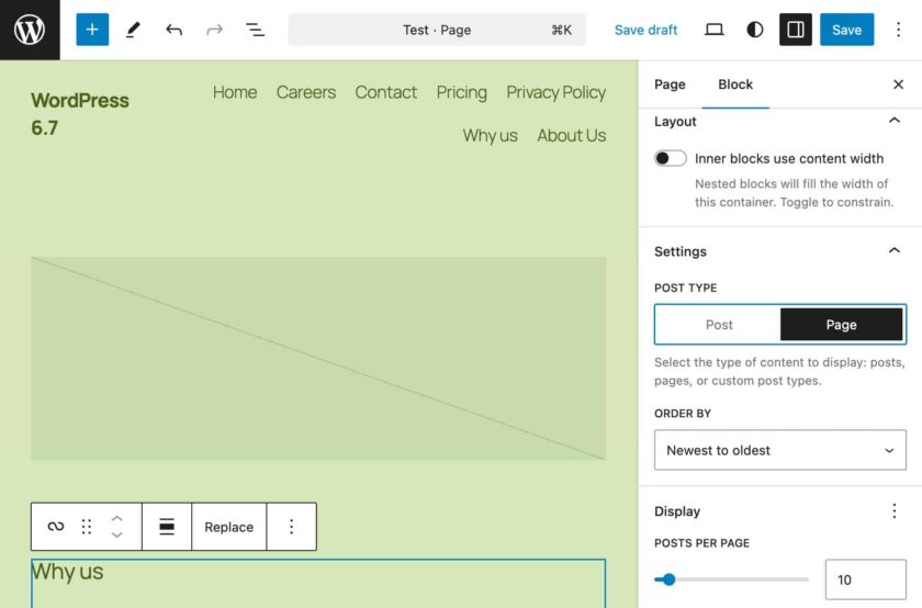 WordPress 6.7 中单个页面的查询循环设置