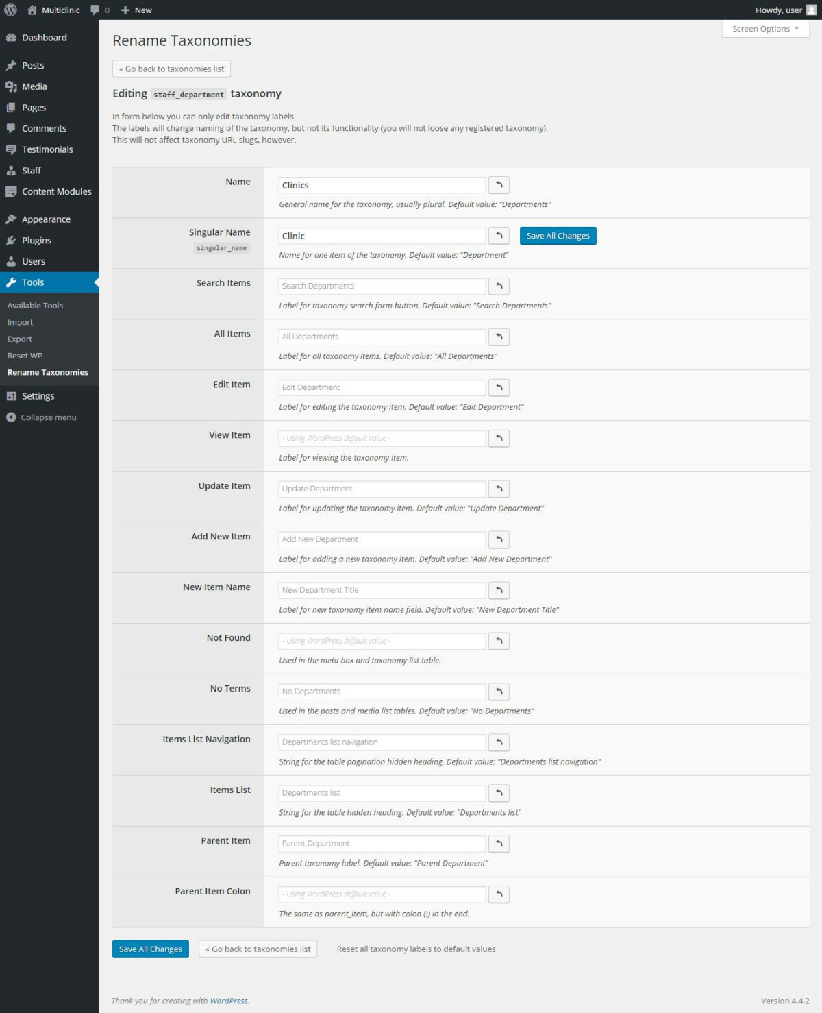 修改 WordPress 文章类型名称和分类法名称 - Rename Taxonomies 2